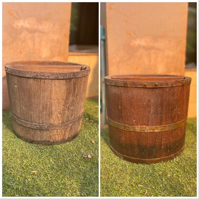 ถังไม้ตวงข้าวสาร หูจับด้านใน ถังตวงข้าวโบราณ ขนาด20ลิตร 4