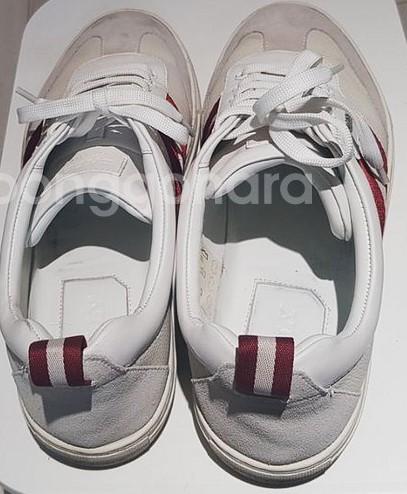 รองเท้า Bally Oriano men's red/white Striped Leather Low-Top Sneakers, Men’s 10