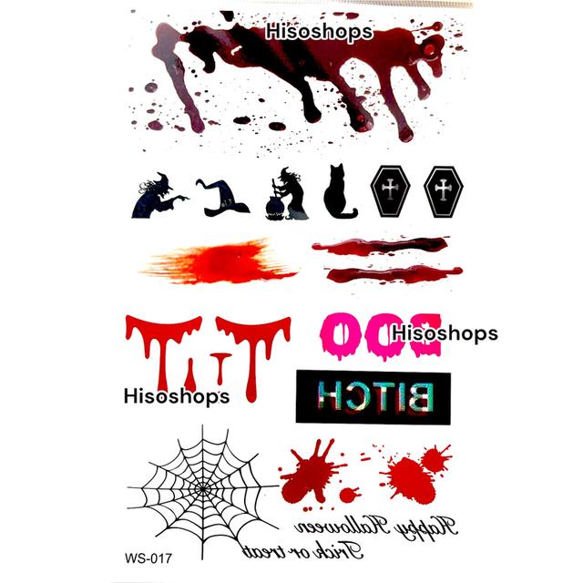 TATTOO แทททูฮาโลวีน รอยแผล รอยสักชั่วคราว แผ่นใหญ่ 190 x 120 mm. ทนน้ำ ทนเหงื่อ ใช้ติดตามใบหน้าและร่างกาย ในเทศกาลแฟนซีต่างๆ 9