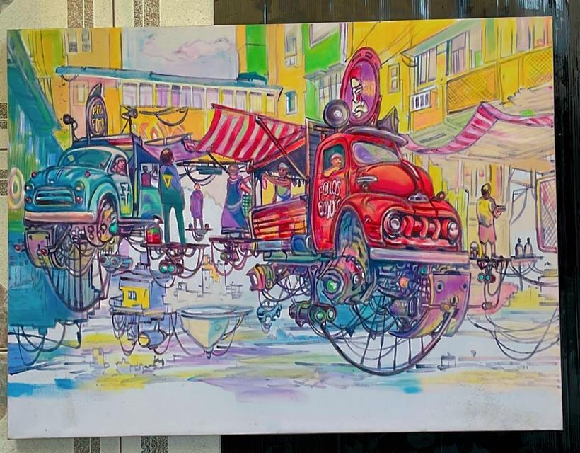 ภาพวาดสีอะคริลิคไซไฟเรโทรวินเทจ พร้อมกรอบไม้ ขนาด 60x80 ซม. โดยศิลปิน Freedom (2023)