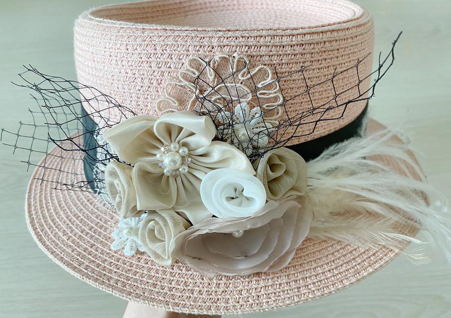 หมวกสีชมพูดอกไม้สวย Handmade 1