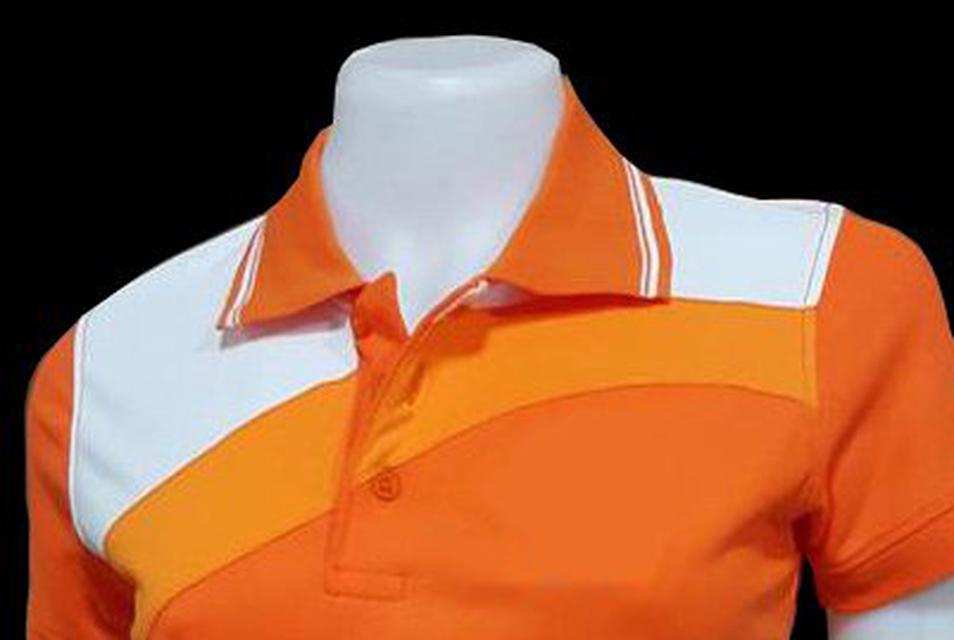 เสื้อโปโลสำเร็จรูปตัดต่อ สีส้มแบบสไลท์ ทรงสปอร์ตทั่งชาย-หญิง