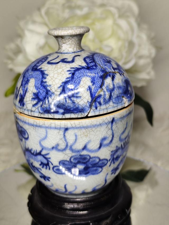 โถฝาปิดกังใสเขียนครามลายมังกรท่องเล่นแก้วคู่ สูง12cm. รวมฝา มีตราประทับ"ผลิตในรัชสมัยซุนจือแห่งราชวงศ์ชิง" รูปที่ 3