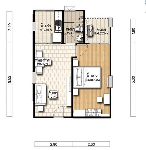 ขายคอนโด 1 ห้องนอน ขนาดใหญ่ พร้อมเฟอร์นิเจอร์ 45.28 ตรม. ห้องสวย วิวเมือง ทำเลดี พร้อมอยู่ ^0^ 2