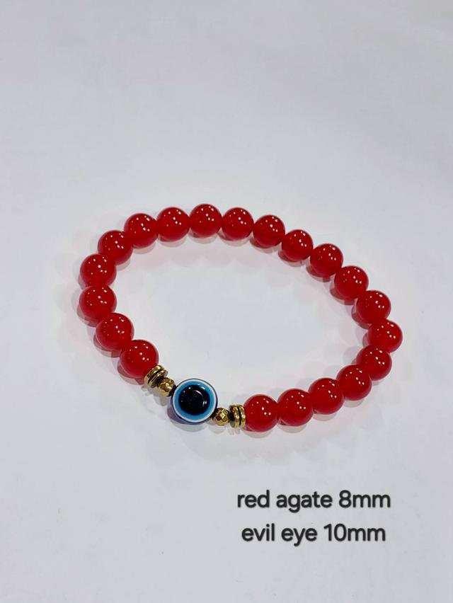ข้อมิอหินมงคล red agate 8-12 m.gold hematite ยาว 19.5 cm. รูปที่ 5
