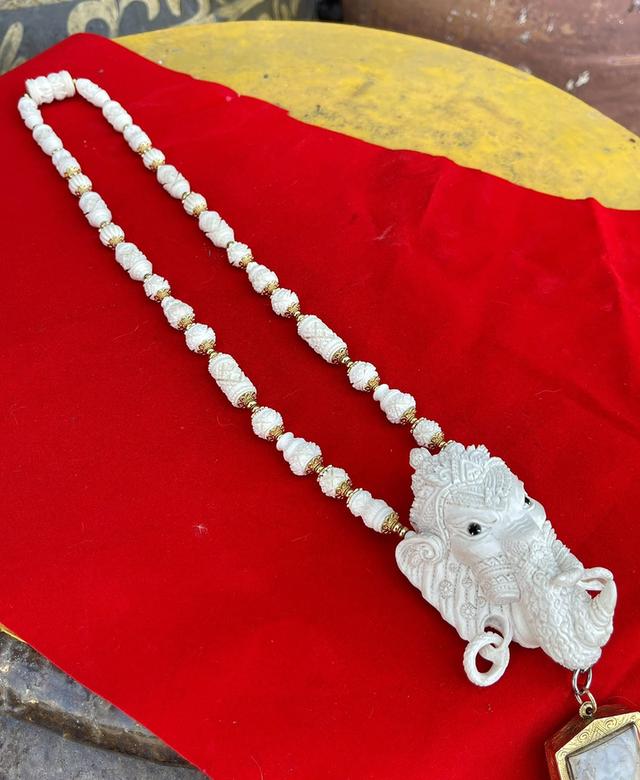 สร้อยงาช้างแกะสลัก สร้อยงาช้างแท้ทั้งเส้น ขนาดยาง14นิ้ว สร้อยคองาช้าง ปลายงาแกะสลัก 7