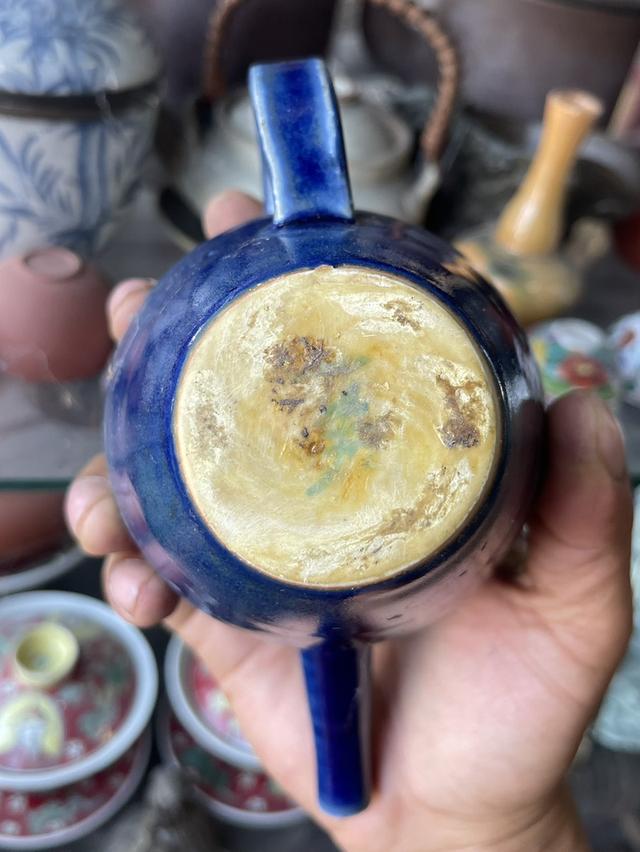 กาน้ำชาญี่ปุ่น กาน้ำชาโบราณ สีน้ำเงินเข้ม กาน้ำชาวินเทจ ไซต์กลาง กาน้ำชาคิวซู Kyusu