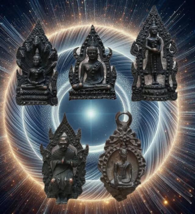 พระฉลุโลหะเก่ารมดำ พระนาคปรก พระพุทธชินราช ปางอุ้มบาตร สมเด็จโต ปางมารวิชัย