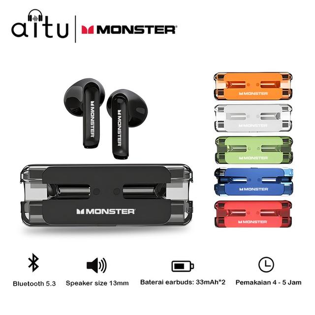 ￼Monster XKT08 หูฟังบลูทูธไร้สาย บลูทูธ5.3 คุณภาพเสียงดี สําหรับกีฬา เล่นเกม การโทร ลดเสียงรบกวน