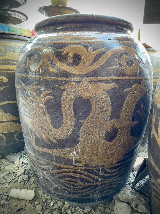 โอ่งไหหลำลายมังกร ใบใหญ่ โอ่งจีนโบราณ โอ่งดินเผาน้ำเคลือบ 3