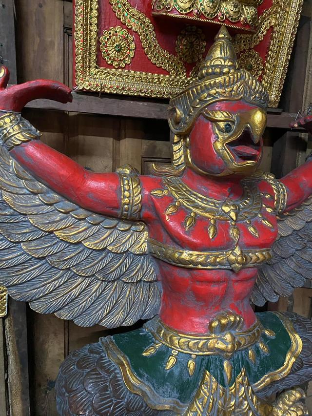 พญาครุฑไม้สัก ขนาด1เมตร20ซม ครุฑไม้แกะสลัก