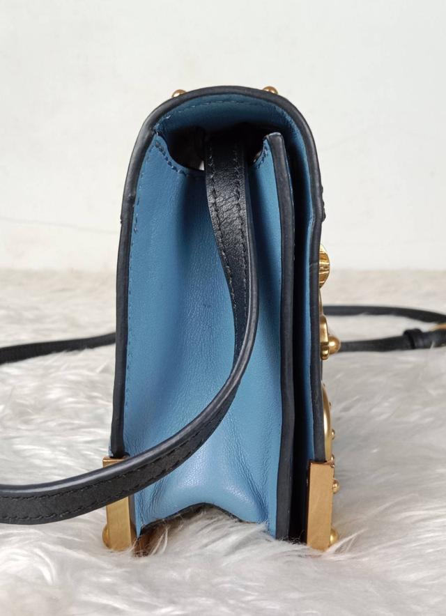 กระเป๋า PRADA Saffiano Shoulder Bag Saffiano leather Blue Gold Auth ar12338A Golden 4