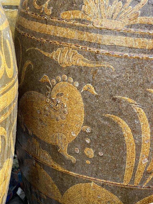 โอ่งเซี่ยงไฮ้ ลายสิงห์ โอ่งโบราณ ลายสิงห์โต โอ่งดินเผาน้ำเคลือบโบราณ 2