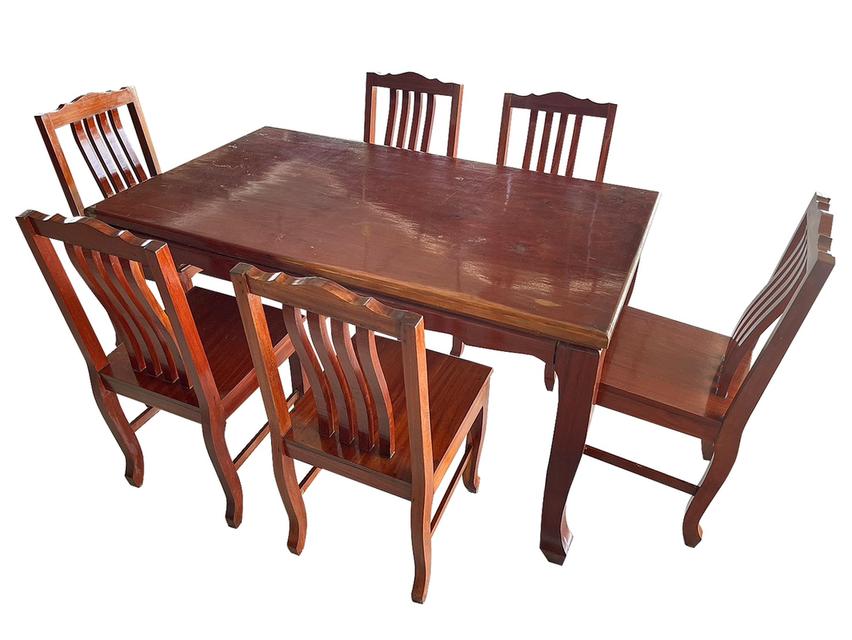 ชุดโต๊ะไม้ประดู่ 6ที่นั่ง โต๊ะไม้ประดู่แผ่นเดียว โต๊ะไม้ประดู่ โต๊ะรับประทานอาหาร 6