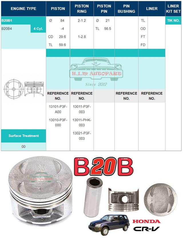 ลูกสูบ พร้อมสลัก + แหวนลูกสูบ HONDA CRV GEN 1 1996-2001 B20B / B20Z DOHC 16V 2000CC