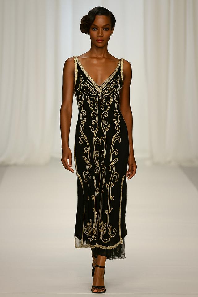 เดรสแม็กซี่ผ้าโปร่งปักลาย สไตล์แกสบี้ เดรส Gatsby Tulle Maxi Embroidered @SP049 3