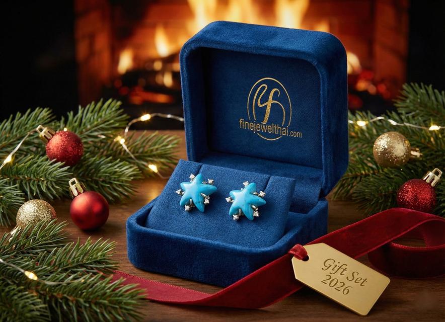 Finejewelthai ต่างหูเทอร์ควอยซ์ พลอยประจำเดือนเกิด