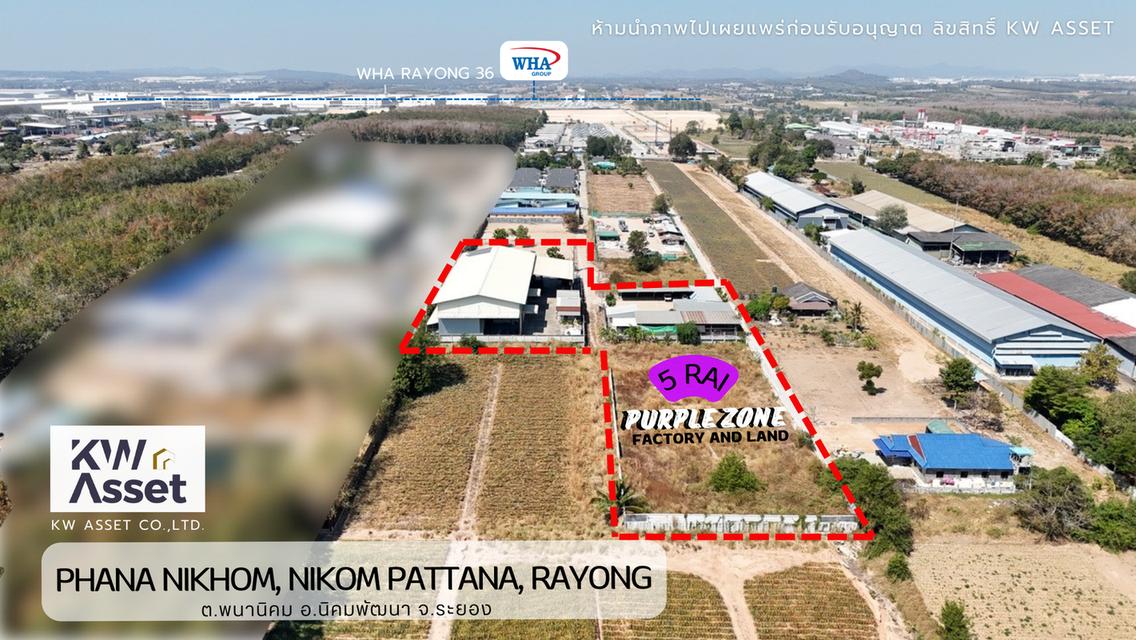 ขายที่ดิน 5 ไร่ พร้อมโรงงาน 1,700 ตรม ผังม่วงลาย 🟪 ทำเลทอง📍ต.พนานิคม อ.นิคมพัฒนา จ.ระยอง 0839015417 กวาง 5