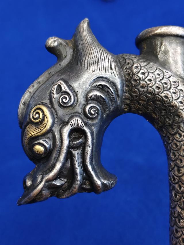 old Chinese silver surahi gold engraved รูปที่ 5