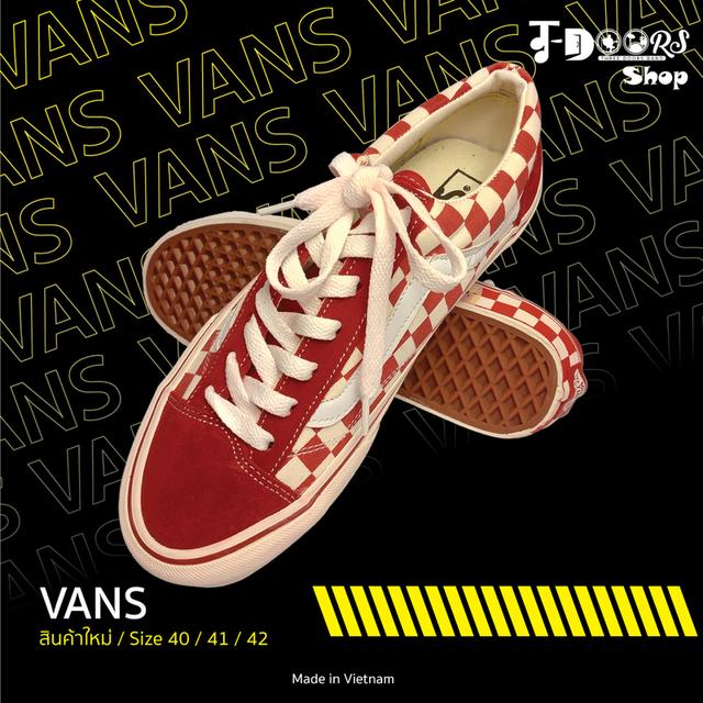 VANS รองเท้าผ้าใบของใหม่ สีแดงลายตาราง หมากรุก จัดส่งฟรี!!! เก็บปลายทาง