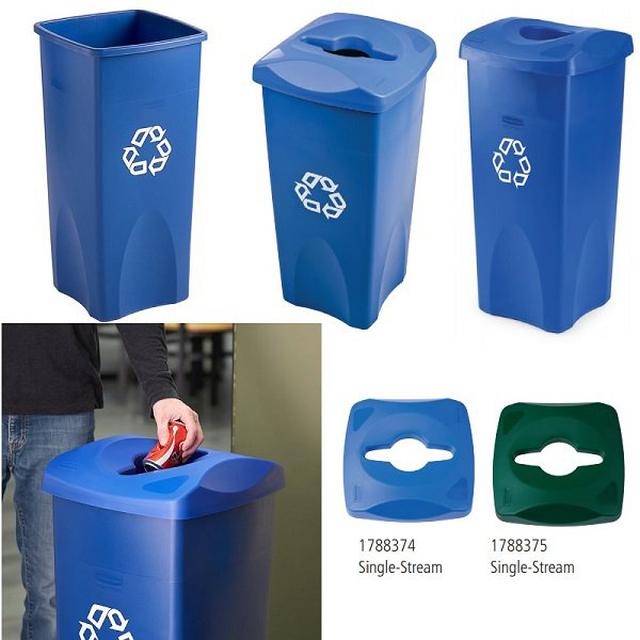Untouchable? Square Recycling Container  ถังขยะรีไซเคิลสี่เหลี่ยมทรงสูงฝาเจาะช่องตามสัญลักษณ์ 5