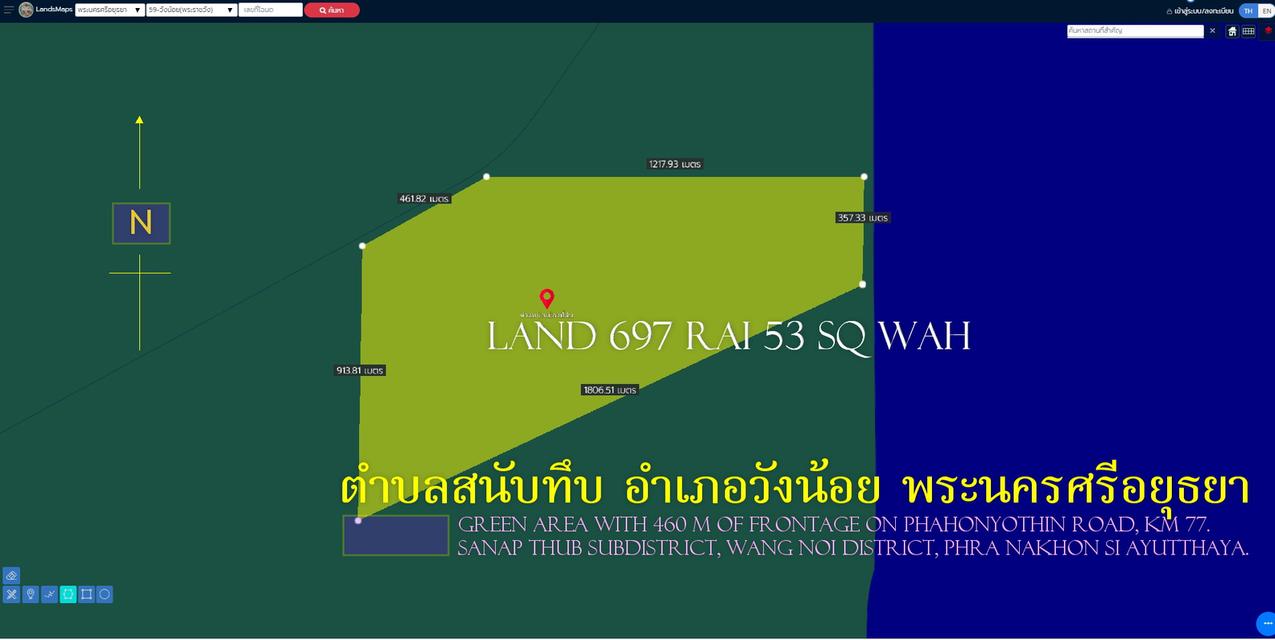 ✅ขายที่ดิน 697ไร่  พื้นที่สีเขียว หน้ากว้าง 460ม. ถนนพหลโยธิน  ตำบล สนับทึบ อำเภอวังน้อย พระนครศรีอยุธยา  1
