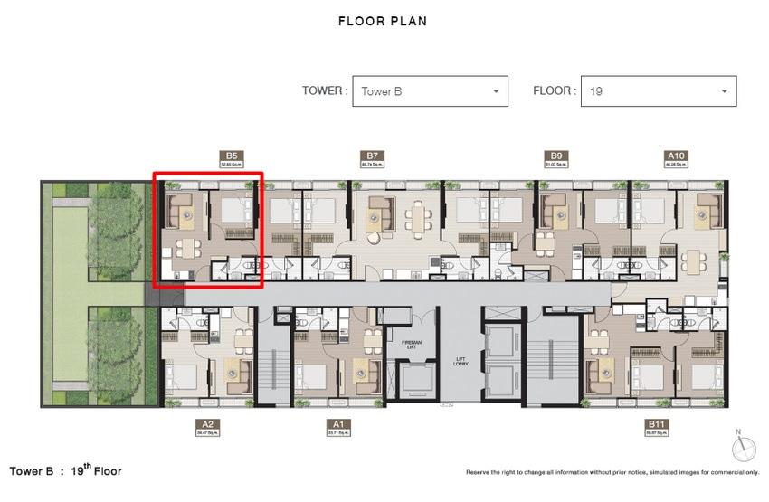Condo Noble BE19 @BTS Asoke Station 52.07 sq.m 2 Beds 2 Baths 19th floor With private garden 7