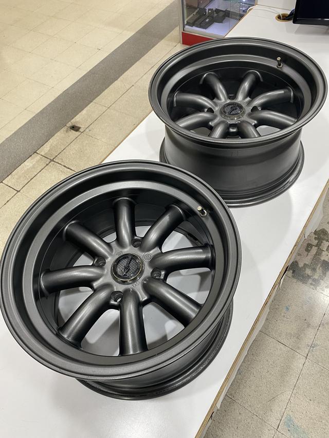 แม็กขอบ 15 Watanabe 4รู114 ET0 สีเทายิงทราย กว้าง 8 นิ้ว Offset 0 มี 2 วง