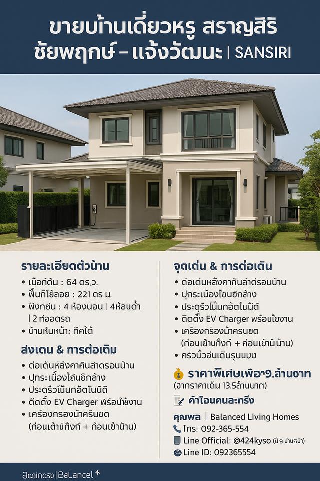 ขายบ้านเดี่ยวหรู สราญสิริ ชัยพฤกษ์–แจ้งวัฒนะ | SANSIRI บิ้วอินครบ พร้อมเข้าอยู่ ทำเลศักยภาพ ใกล้สิ่งอำนวยความสะดวก ✨