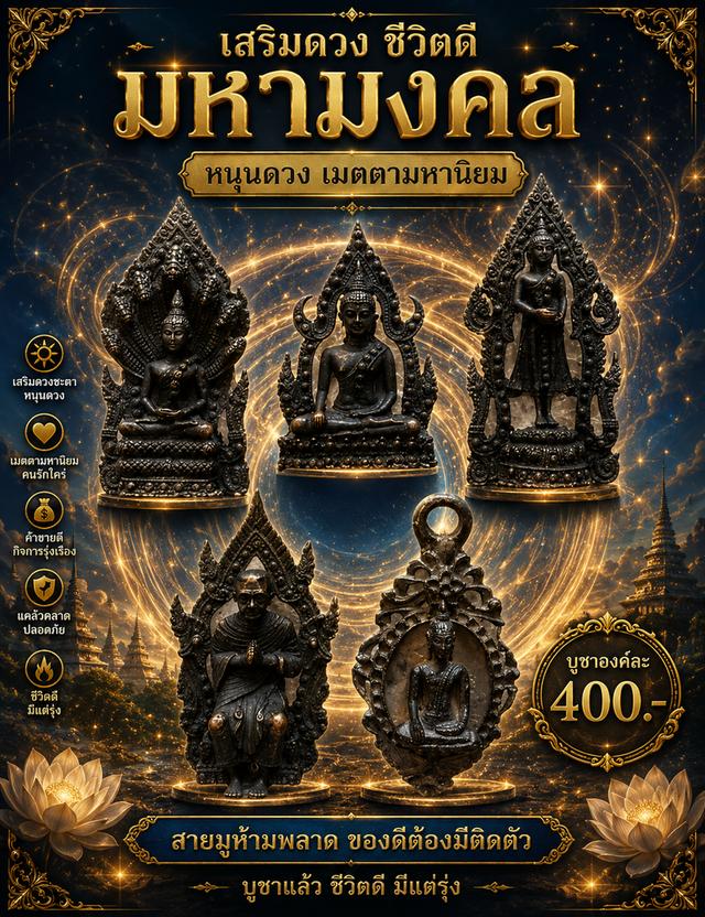 พระฉลุโลหะเก่ารมดำ พระนาคปรก พระพุทธชินราช ปางอุ้มบาตร สมเด็จโต ปางมารวิชัย