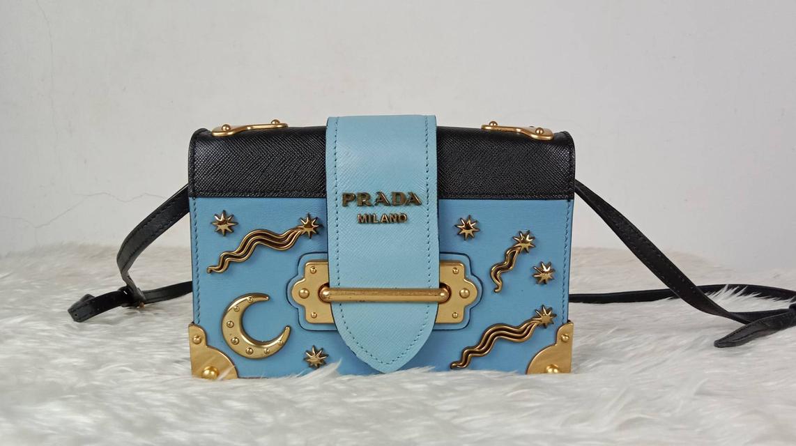 กระเป๋า PRADA Saffiano Shoulder Bag Saffiano leather Blue Gold Auth ar12338A Golden 2