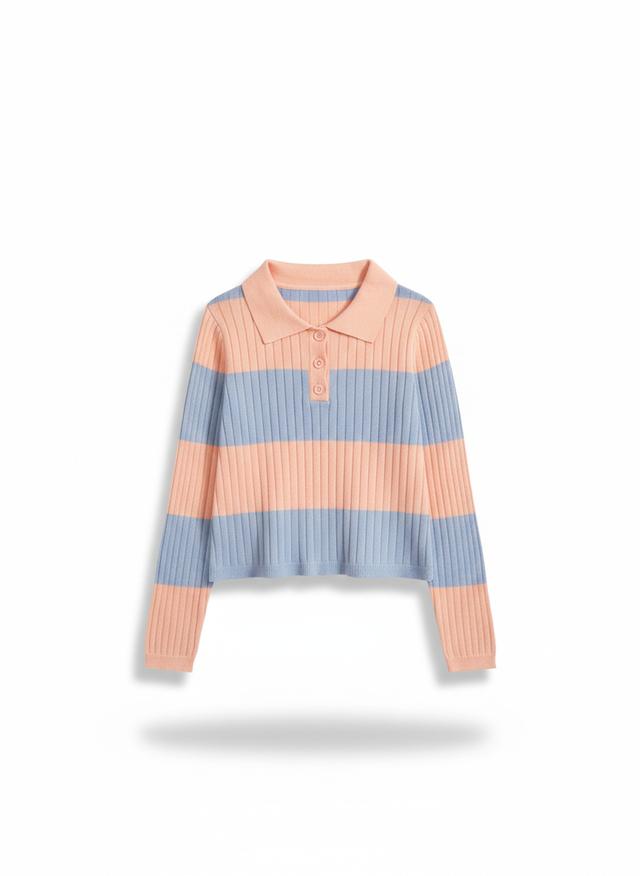 เสื้อครอปแขนยาวคอปก กระดุมจริง