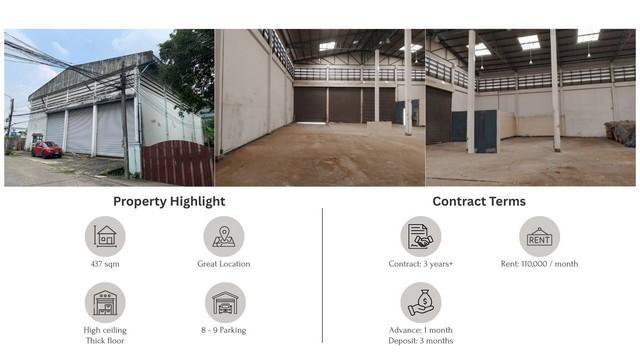 ให้เช่าโกดัง 437 ตร.ม. ถนนแจ้งวัฒนะ หลักสี่ ผังเมืองสีแดง ใกล้ MRT ศูนย์ราชการ 5