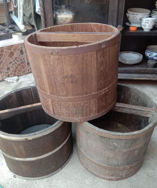 ถังไม้ตวงข้าวสาร ขนาด20ลิตร หูจับด้านใน ถังตวงข้าวโบราณ