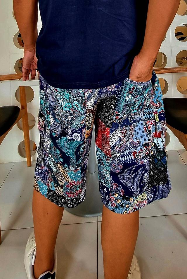 กางเกงคาร์โก้ขาสั้น ผ้าต่อผ้าฝ้ายผ้าไทย (Cargo Shorts patchwork). 5