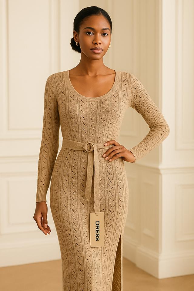 เดรสถัก Maxi ผ่าข้าง Knitted Slit Maxi Dress @SP047