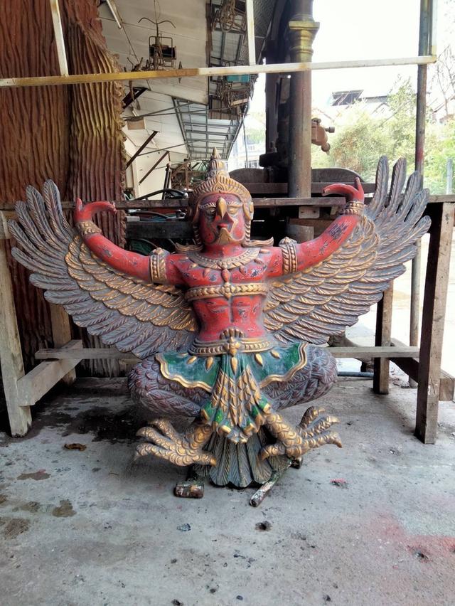 พญาครุฑไม้สัก องค์ใหญ่ ขนาด1เมตร20ซม ครุฑไม้แกะ