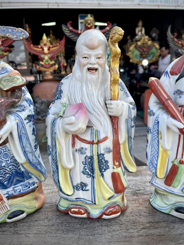 เทวรูปจีน ฮก ลก ซิ่ว เนื้อกระเบื้องกังไส ขนาด14นิ้ว ชุด3องค์ ฮกลกซิ่ว 2