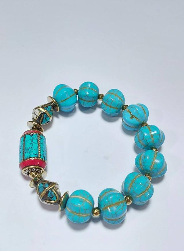 ข้อมือหิน Turquoise stone 16mm ลูกปัดเนปาล ยาว 18 cm. 6