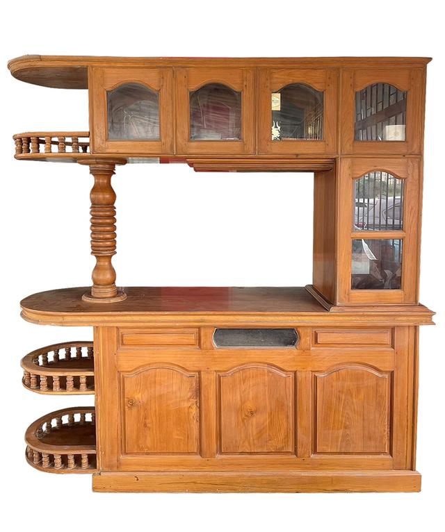 เคาน์เตอร์บาร์ไม้สัก ตู้บาร์ไม้สักทอง 3ชั้น บานกระจก ไม้สักทองคุณภาพ