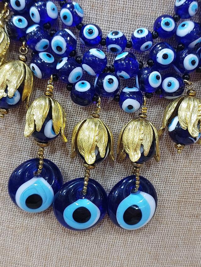 สร้อยคอ evil eye necklace 10-14 มิล ดอกไม้ทองเหลือง ยาว 16-19 นิ้ว 3