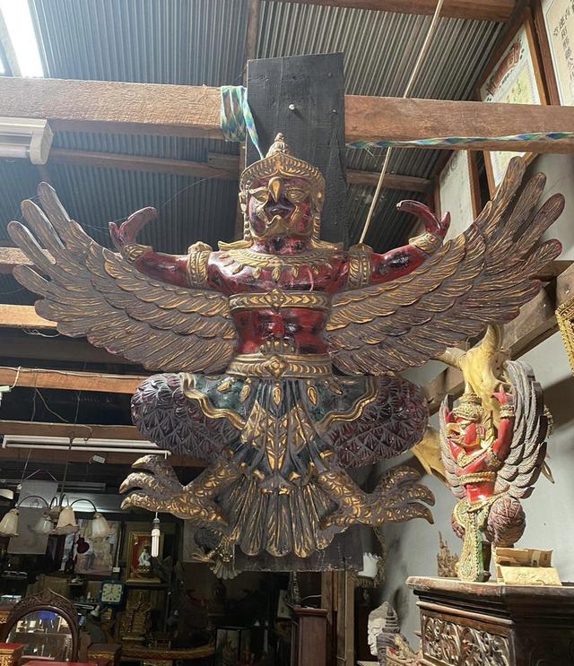 ครุฑไม้สัก องค์ใหญ่ ขนาด1เมตร ครุฑไม้แกะสลัก