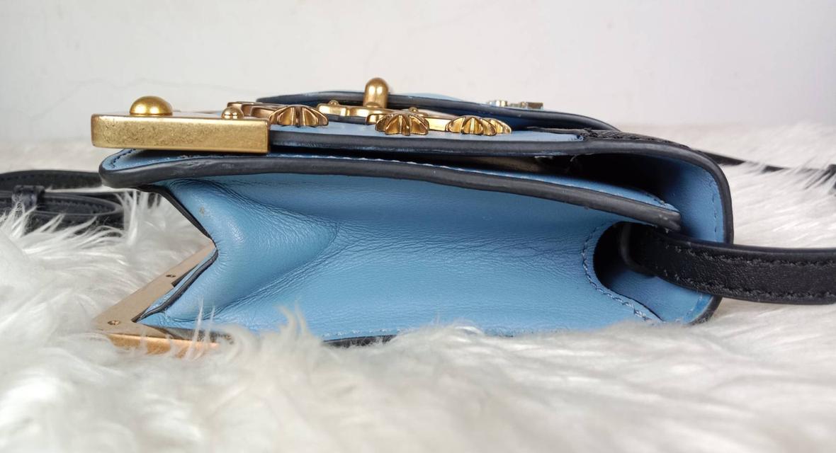 กระเป๋า PRADA Saffiano Shoulder Bag Saffiano leather Blue Gold Auth ar12338A Golden 11