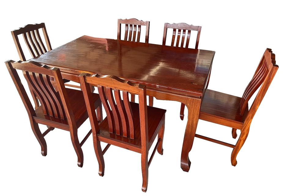 ชุดโต๊ะไม้ประดู่ 6ที่นั่ง โต๊ะไม้ประดู่แผ่นเดียว โต๊ะไม้ประดู่ โต๊ะรับประทานอาหาร