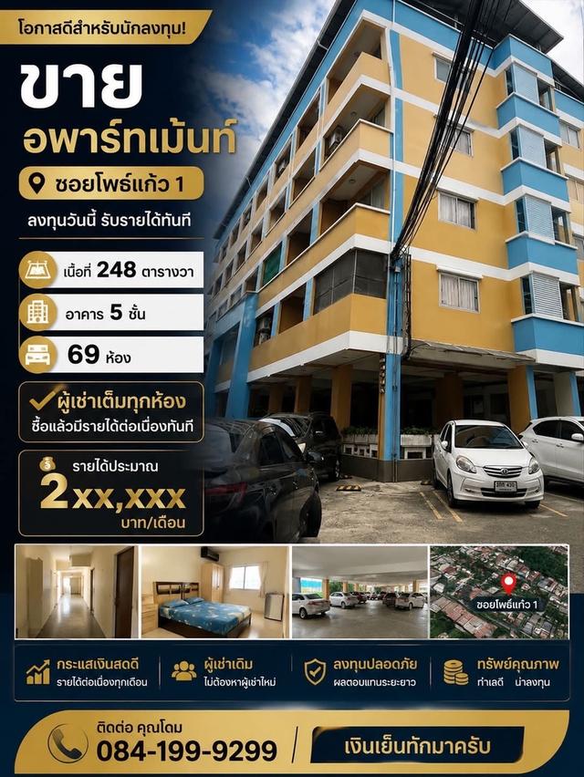 ขายอพาร์ทเม้น ซอยโพธิ์แก้ว ขนาด69 ห้อง เนื้อที่248 ตรว ผู้เช่าเต็ม 20 1
