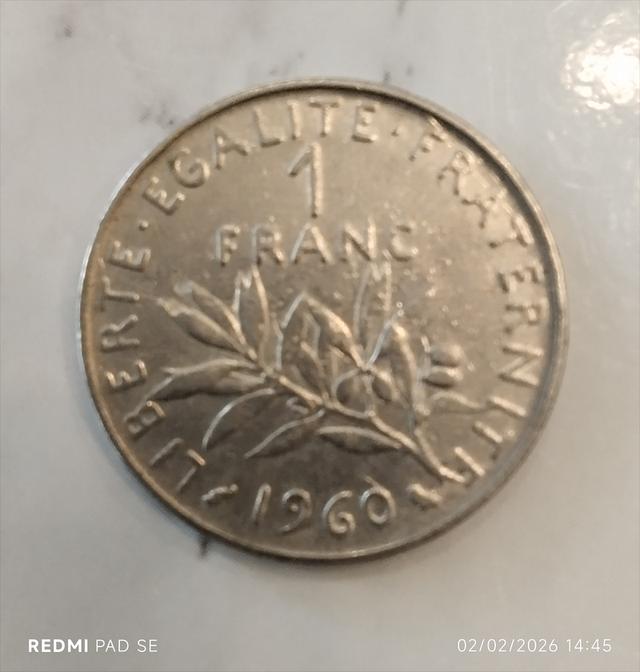 เหรียญ 1 ฟรังก์ ฝรั่งเศส ปี1960 รูปที่ 2