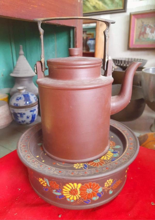 ปั้นชาทรงกระบอก หย่างถัง ป้านชาจีนเก่า กาน้ำชาจีนโบราณ ป้านชาอี๋ซิง จื่อซา ใบใหญ่ 6