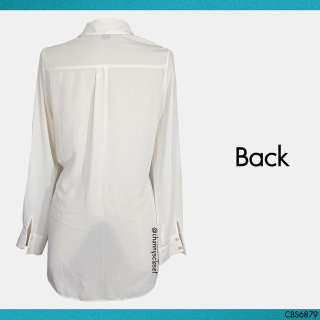 USED Primark - Sheer Cream Pocket Shirt | เสื้อเชิ้ตสีครีม เสื้อซีทรู แขนยาว คอปก ทรงใหญ่ สีพื้น ทำงาน แท้ มือสอง