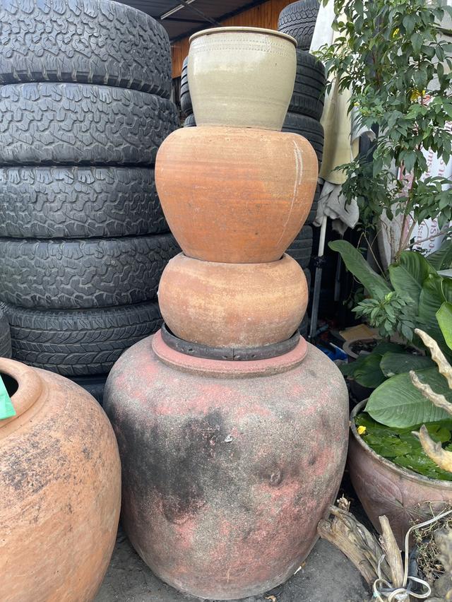 โอ่งแดงอยุธยา ใบใหญ่ ขนาด50ซม โอ่งดินเผาโบราณ 5