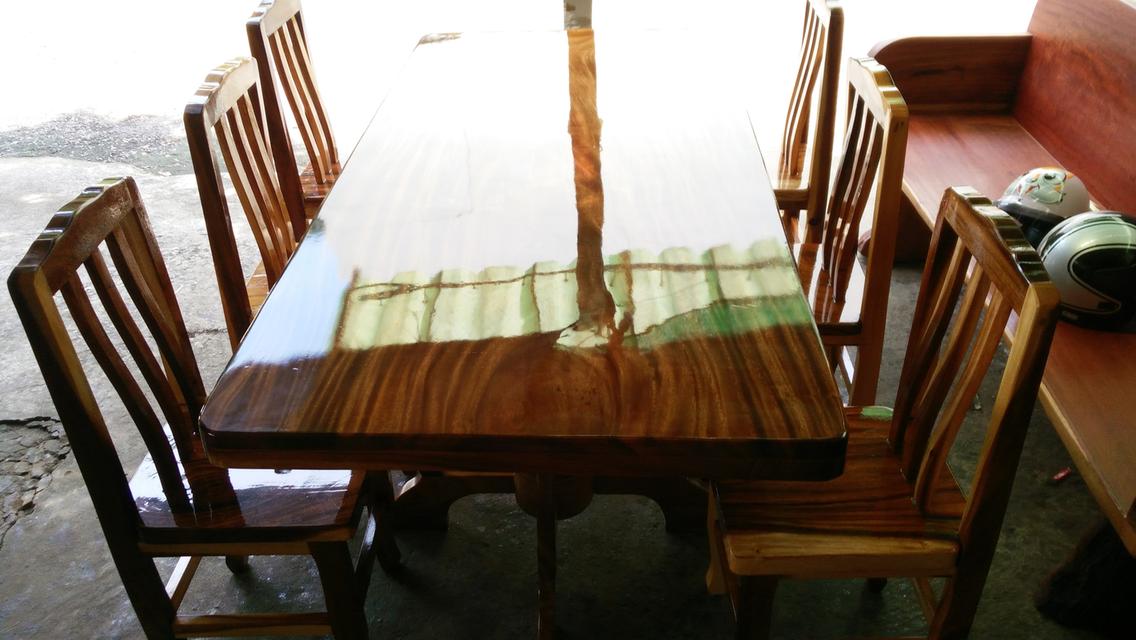 โต๊ะอาหารไม้แผ่นเดียว ก80xย180 + เก้าอี้ 6  ตัว  6